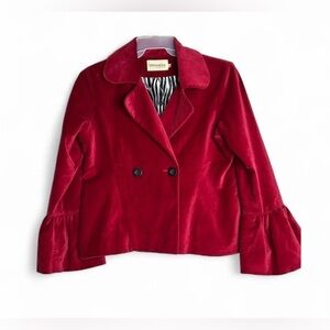 Maestro Red velvet peplum jacket w ruffle sleeves Size L #velvet #peplumjacket